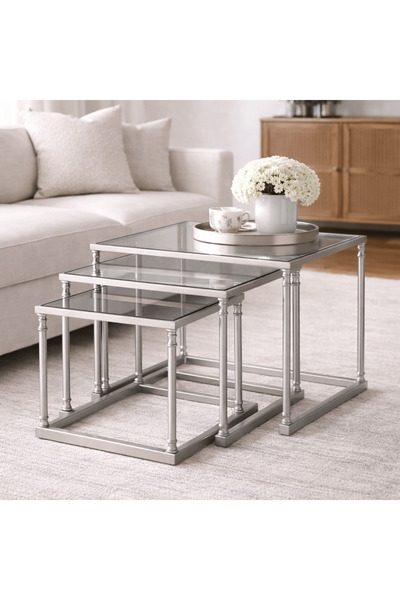 UTTERMOST Henzler 62 W x 46 H x 63 D Silver Nesting Nesting Table with Mirror...