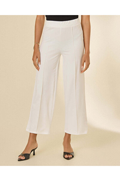 REDTAG Women Ivory Pintuck Detail Wide Leg Knitted Trousers