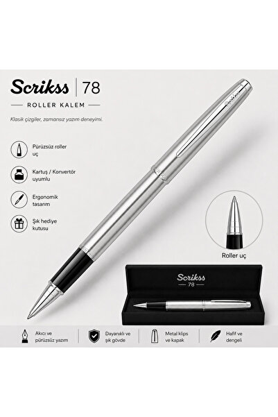 Scrikss İsme Özel Roller Kalem Krom Hediye Paketli