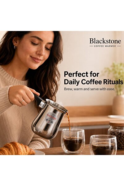 Blackstone Stainless Steel Coffee Warmer Pot 750 ml with Pouring Spout and Heat-Resistant Handle for Turkish Coffee, Milk, Tea and Sauces
