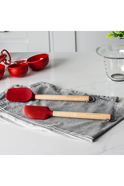 Kitchenaid Birch Wood 2-Piece Mini Silicone Spatula Set – Heat Resistant Non-stick Safe Baking & Mixing Spatulas with Hanging Hooks