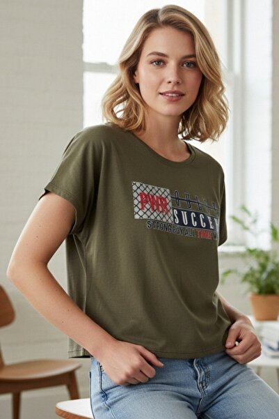 OEM Tricou casual de damă cu imprimeu text și croială lejeră, TG-24