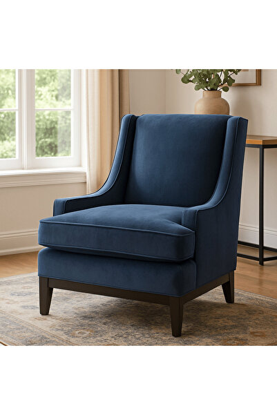 Roots Furniture كرسي كلاسيكي أنيق من نوه البابتين باللون الأزرق المخملي