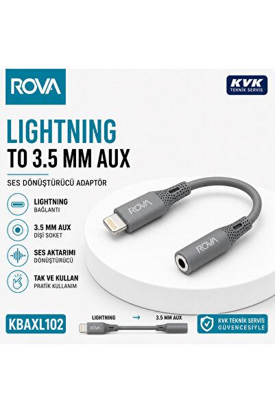 ROVA محول صوت من Lightning إلى 3.5 ملم AUX أنثى من KBAXL102 - مزود بشريحة DAC...