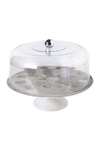 Trust Porcelain Cake Stand With Acrylic Lid Grey/Silver 30cm