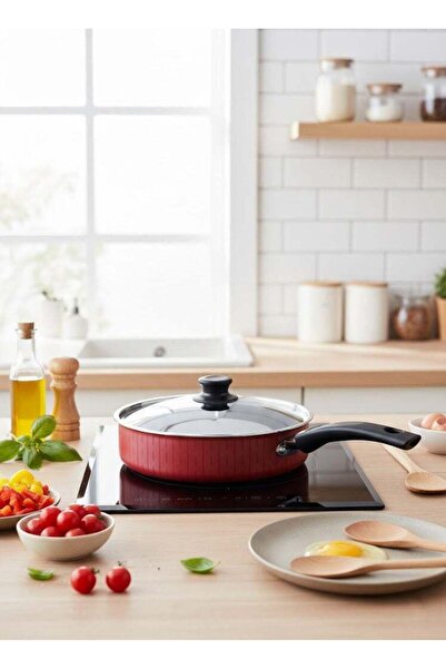 Trueval Non-Stick Aluminium Deep Frying Pan with Lid & Heat Resistant Handle ...