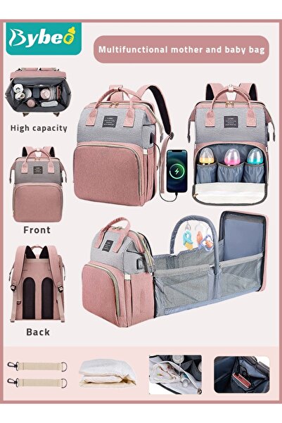BYBEO Baby Diaper Bag Backpack Multifunction Diapers Changing Station Toy Bar...
