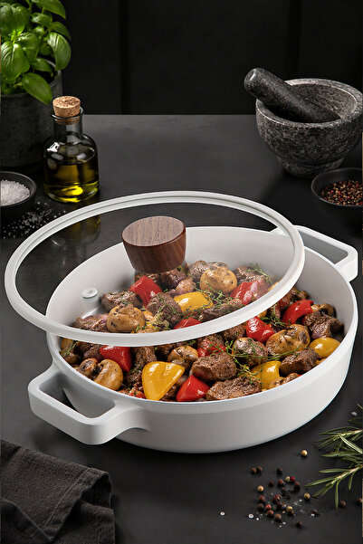 NEOFLAM Fika Ceramic Coated Induction Cooker with Glass Lid 22 cm - White