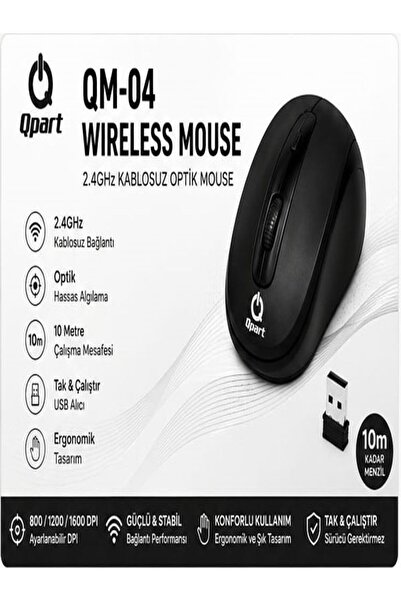 Qpart QM-04 2.4 Ghz Kablosuz Optik Mouse Ayarlanabilir DPI 800/1200/1600 USB ...