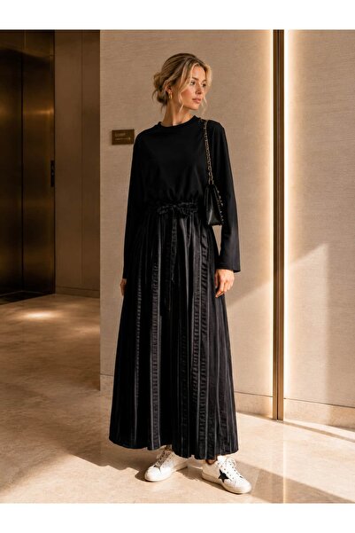 Zems Asimetrik Drape Detaylı Siyah Maksi Elbise