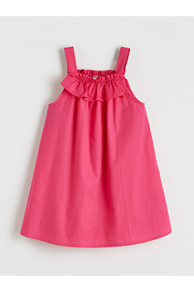 LC Waikiki Trendlucky Girl's Dress with Square Neckline and Ruffles
