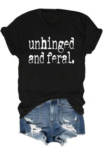 KYMC07 Unhinged And Free T Shirt Retro Letter Graphic TopsCasual, Vacation, P...