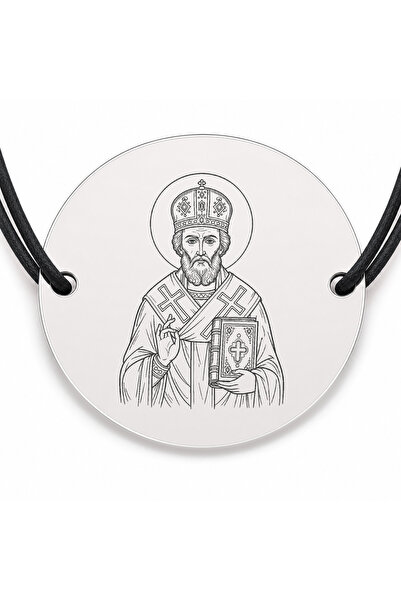 Simoshop Brățară argint 925 cu bănuț Sfântul Nicolae, șnur negru reglabil