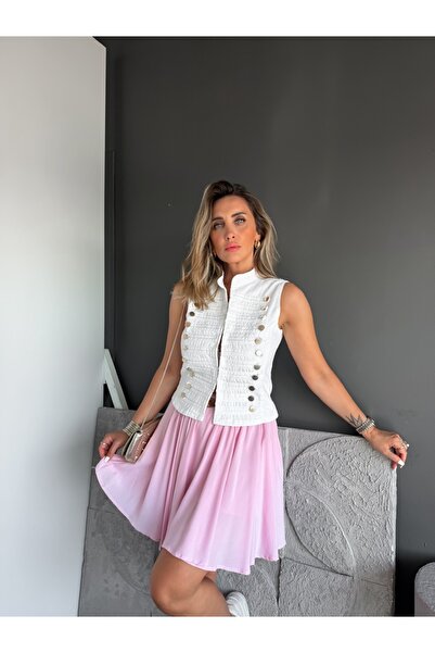 Zerrincan Giyim Beyaz Napolyon Düğmeli Kot Yelek