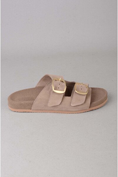 SEÇ KUNDURA Seç 4206 double buckle genuine leather men's slippers mink suede