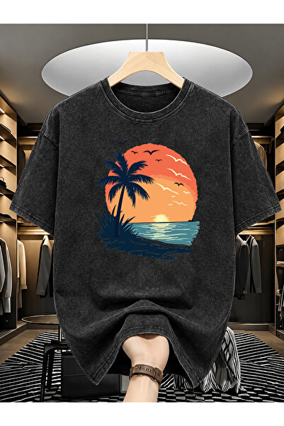 Pink Sky Unisex Oversize Vintage Washed Street Style Μόδα του δρόμου Βαμβακερ...