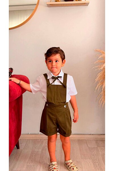 Z KİDS Green Short Shorts Gardener Model Boy/Baby Salopet Shirt Set