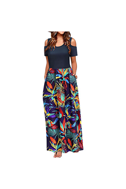 OEM Rochie maxi de damă, elegantă, de vară, vaporoasă, cu buzunare, cu imprim...