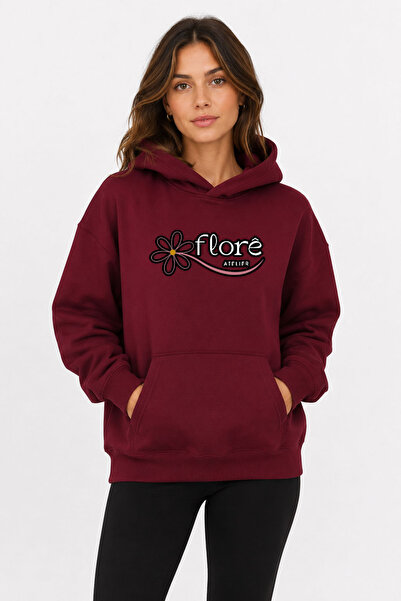 herkesemoda Hanorac cu glugă imprimat Flore, cu 2 fire, tip Rasonlu
