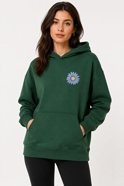 herkesemoda Daisy Printed Hooded 2 Thread Threaded Sweatshirt
