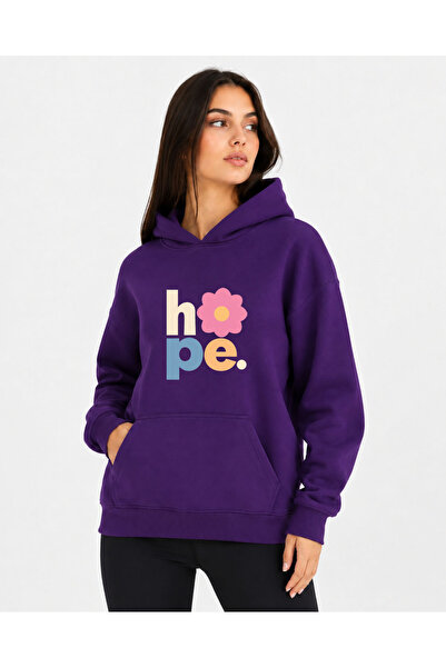 herkesemoda سويت شيرت هوب مطبوع عليه زهور بقلنسوة و2 خيطين