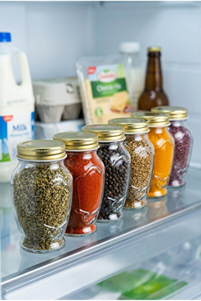 KAMPANYALI 370 Cc 6-Piece Metal Gold Lid Jar Spice Rack