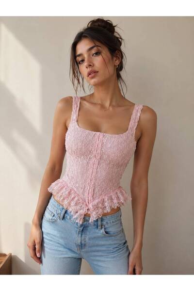 Paraf style Kadın Dantel Askılı Crop Bluz