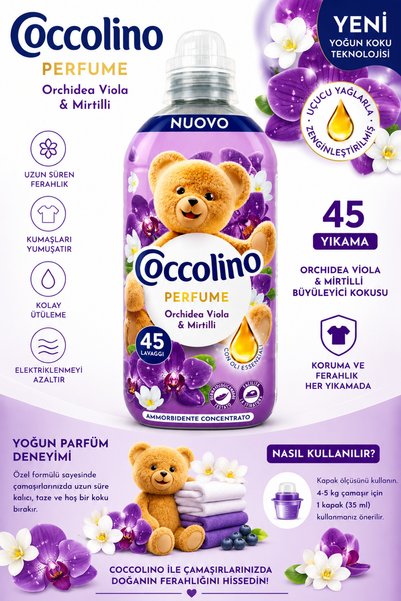 Coccolino Perfume Orkide & Yaban Mersini Kokulu Konsantre Çamaşır Yumuşatıcısı 952 ml 45 Yıkama