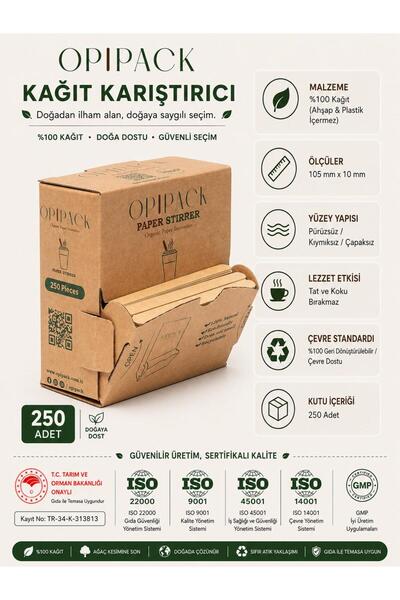 Opipack Çevre Dostu Kağıt Çay/Kahve Karıştırma Çubuğu 250 Adet
