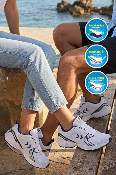 hummel White-Navy Blue Breathable Mesh Detailed Lightweight Sole Men's Walkin...