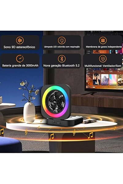 Halasouq مكبر صوت بلوتوث محمول 2 في 1 مع مروحة مكتبية صغيرة وإضاءة LED ملونة،...