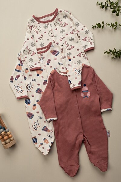ENİA BABY Baby Girl 100% Cotton 3-Piece Jumpsuit Set with Booties 3-6-9 Months