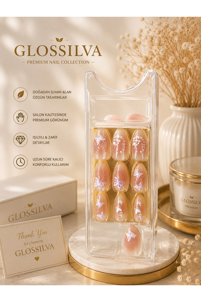 Mor Kelebek Desenli Press-On Nails