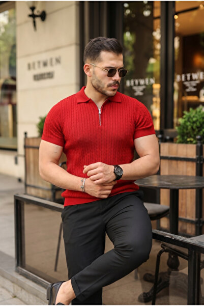 UFC 1985 TOP BRAND Men's Knitted Pattern Zipper Collar Knitwear T-Shirt