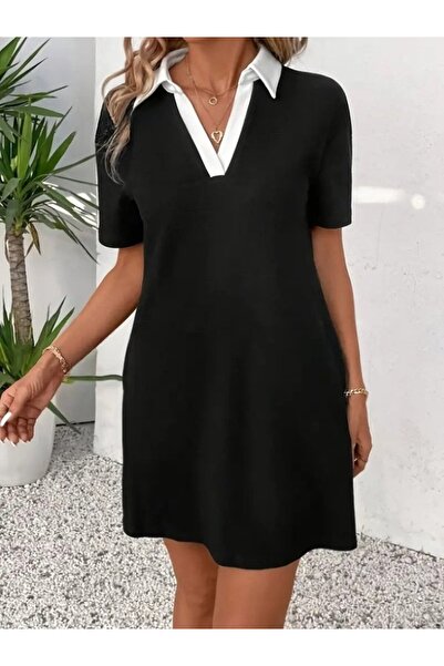 DRESSIFY WOMEN’S FASHION Γυναικείο κοντό φόρεμα με γιακά, χρωματικά μπλοκ, ει...