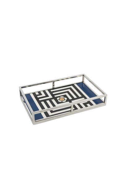 Mikasa Moor Silver Black and White Patterned Tray 26X41X7Cm