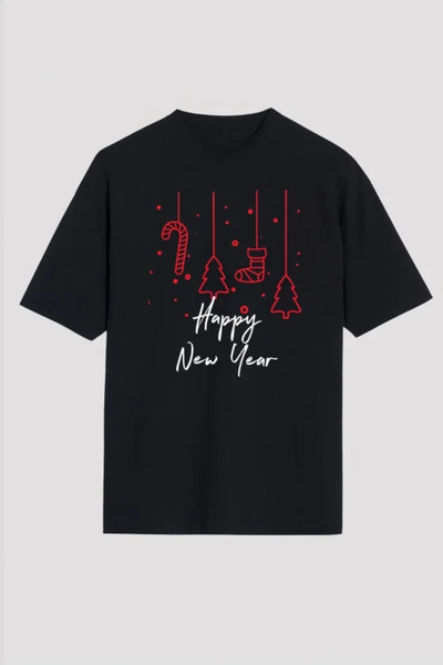 Veraura Lifestyle تي شيرت مطبوع عليه Happy New Year بأكمام قصيرة وياقة دائرية...