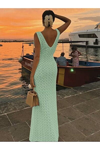 modi Women's Strappy V-Neck Long Dress Knit Dress