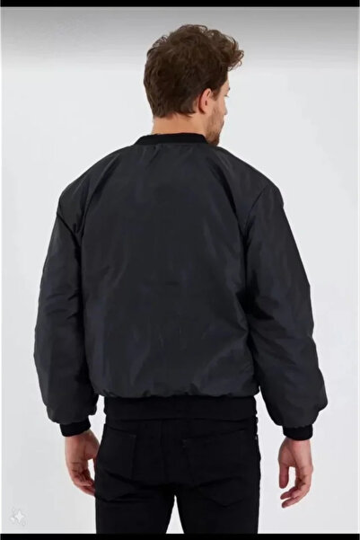 Gökyüzü Moda Unisex Long Sleeve Printed Bomber Jacket - Black