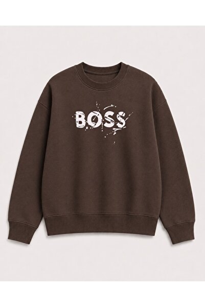 herkesemoda Hanorac cu imprimeu detaliat, cu 2 fire, cu guler tip crewneck