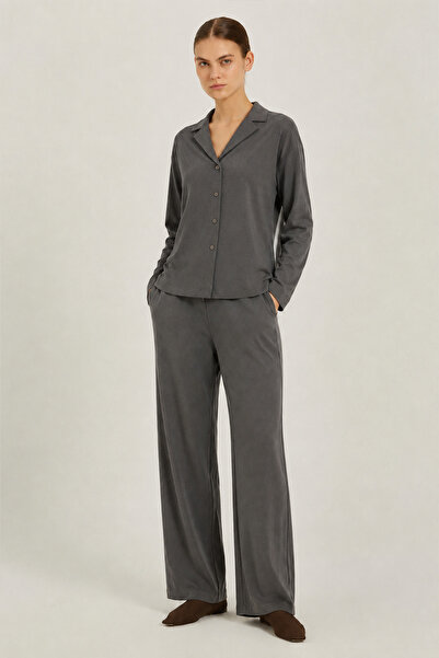 Triko Mısırlı Dark Gray V-Neck Women's Shirt