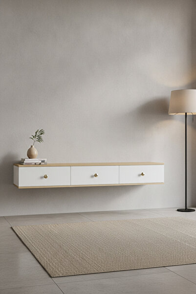 zetuna home TDA1801DBG DUVARA MONTAJ TV STAND SAFİRMEŞE - BEYAZ - GOLD 180CM