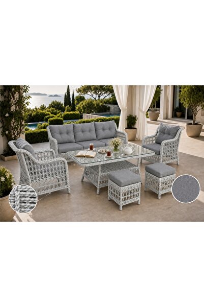 Vivense DİVARESE MAXİ MİNDERLİ BAHÇE BALKON TERAS TAKIMI, 6 KİŞİLİK, GRİ
