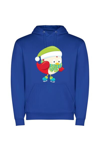 iLovePrints Festive Feathered Friends Φούτερ με κουκούλα σε χρώμα Μπλε