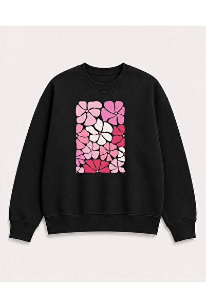 herkesemoda Hanorac cu guler rotund, cu imprimeu cu flori colorate, din 2 fir...