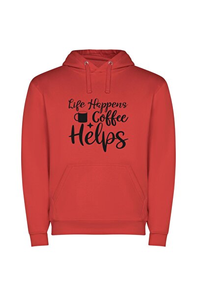 iLovePrints Brewing Life's Coffee Solutions Φούτερ με κουκούλα σε χρώμα Κόκκινο