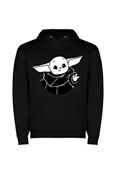 iLovePrints Kawaii Baby Yoda Icon Φούτερ με κουκούλα σε χρώμα Μαύρο
