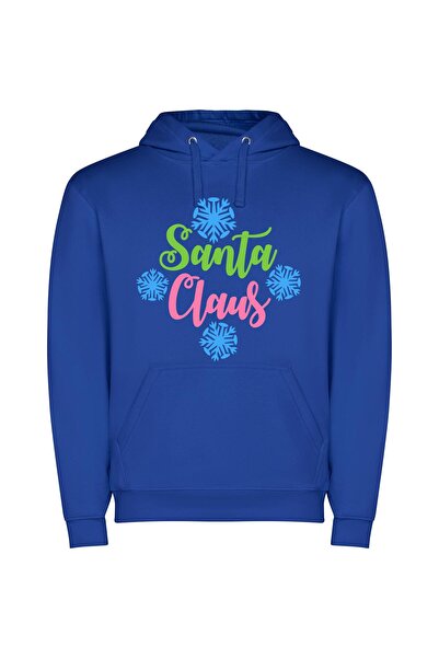 iLovePrints Merry Santa Snowflakes Φούτερ με κουκούλα σε χρώμα Μπλε