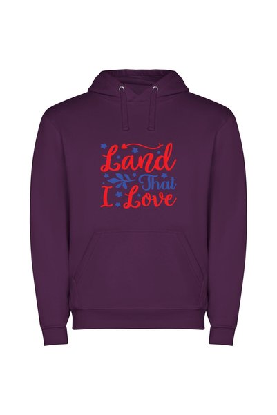 iLovePrints Patriotic Land Love Φούτερ με κουκούλα σε χρώμα Μωβ