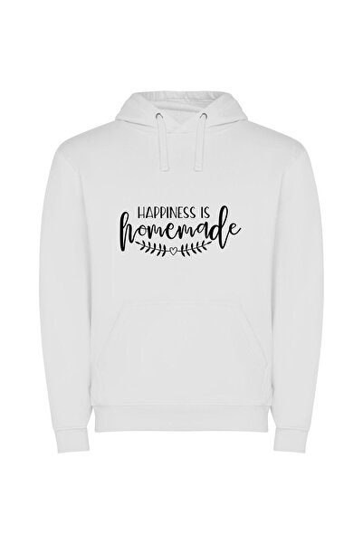 iLovePrints Handcrafted Happiness Sign Φούτερ με κουκούλα σε χρώμα Λευκό